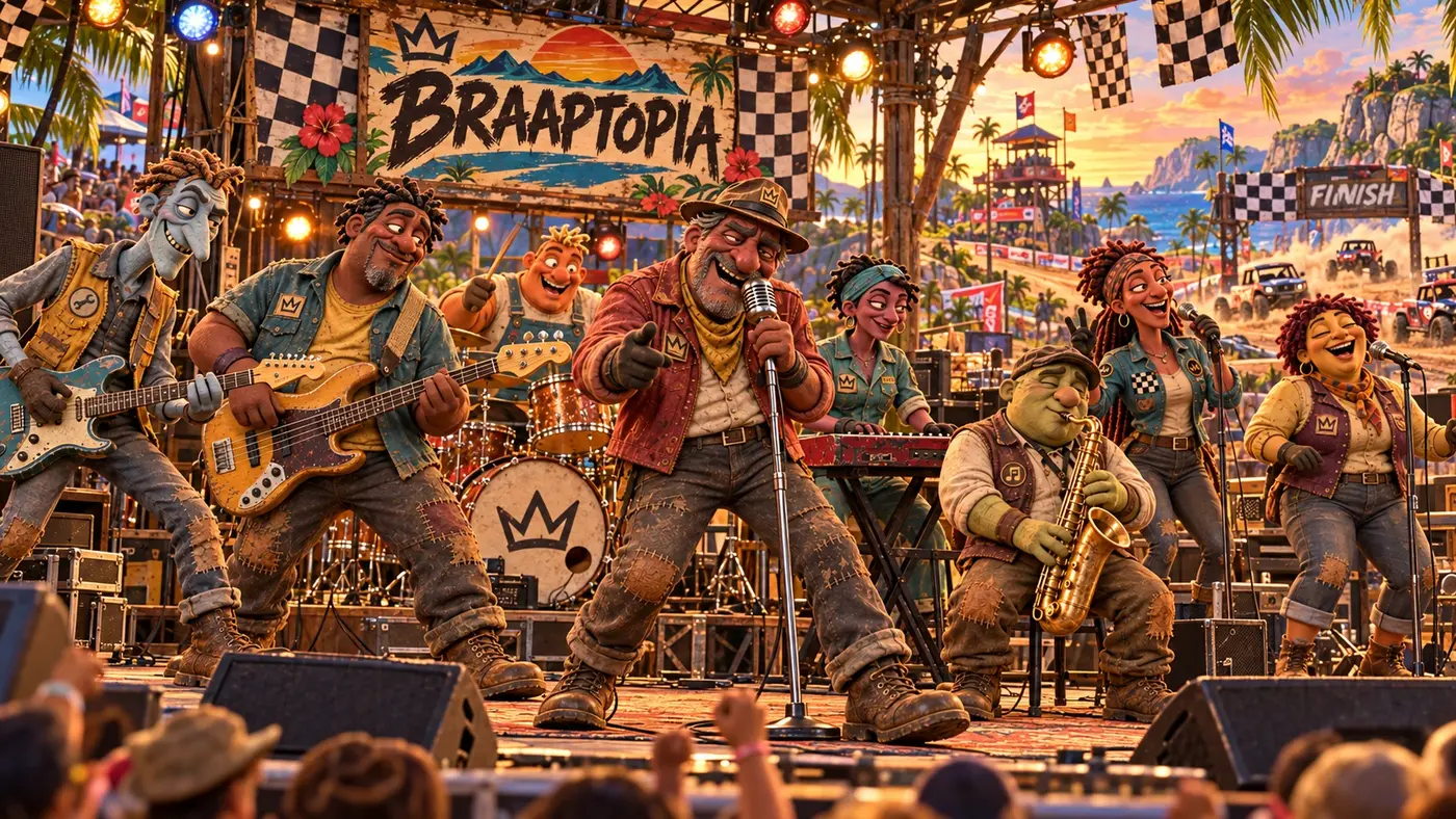 The full band on stage