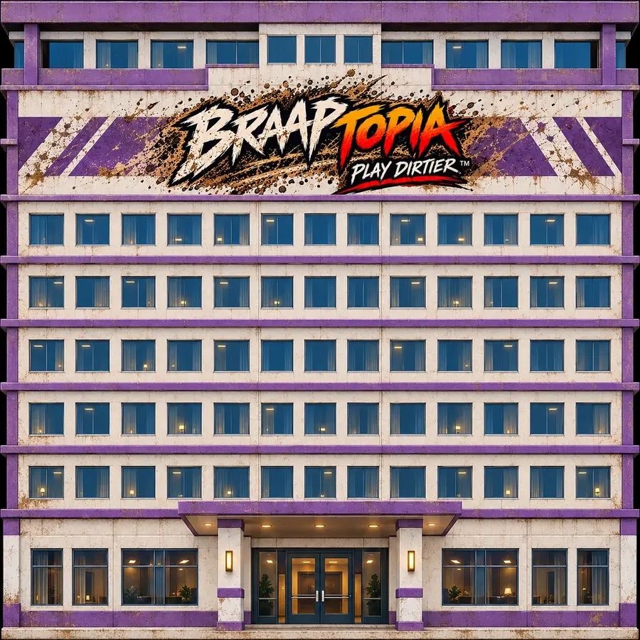 The front of a Braaptopia hotel tower